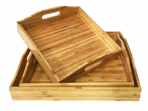 3pc square bamboo serving tray natural